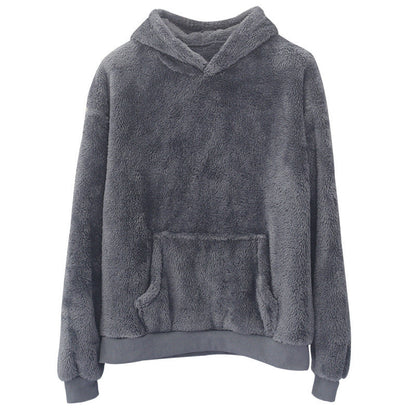 Plush Relaxed Men's Hoodie - Pullover, Double Velvet, Winter