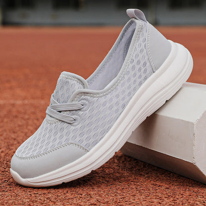 Light Breathable Women’s Lace-Up Sneakers - Low-Profile Round-Toe, Mesh Upper, For Regular Wear