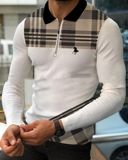 Plush Textured Men's Polo Sweater - Patterned Knit, Cotton