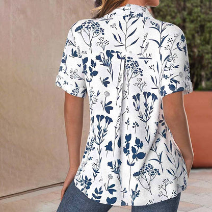 Floral Print Women's Blouse with Short Sleeves, Lightweight Plus Size Summer Top in Cotton-Polyester Blend-2