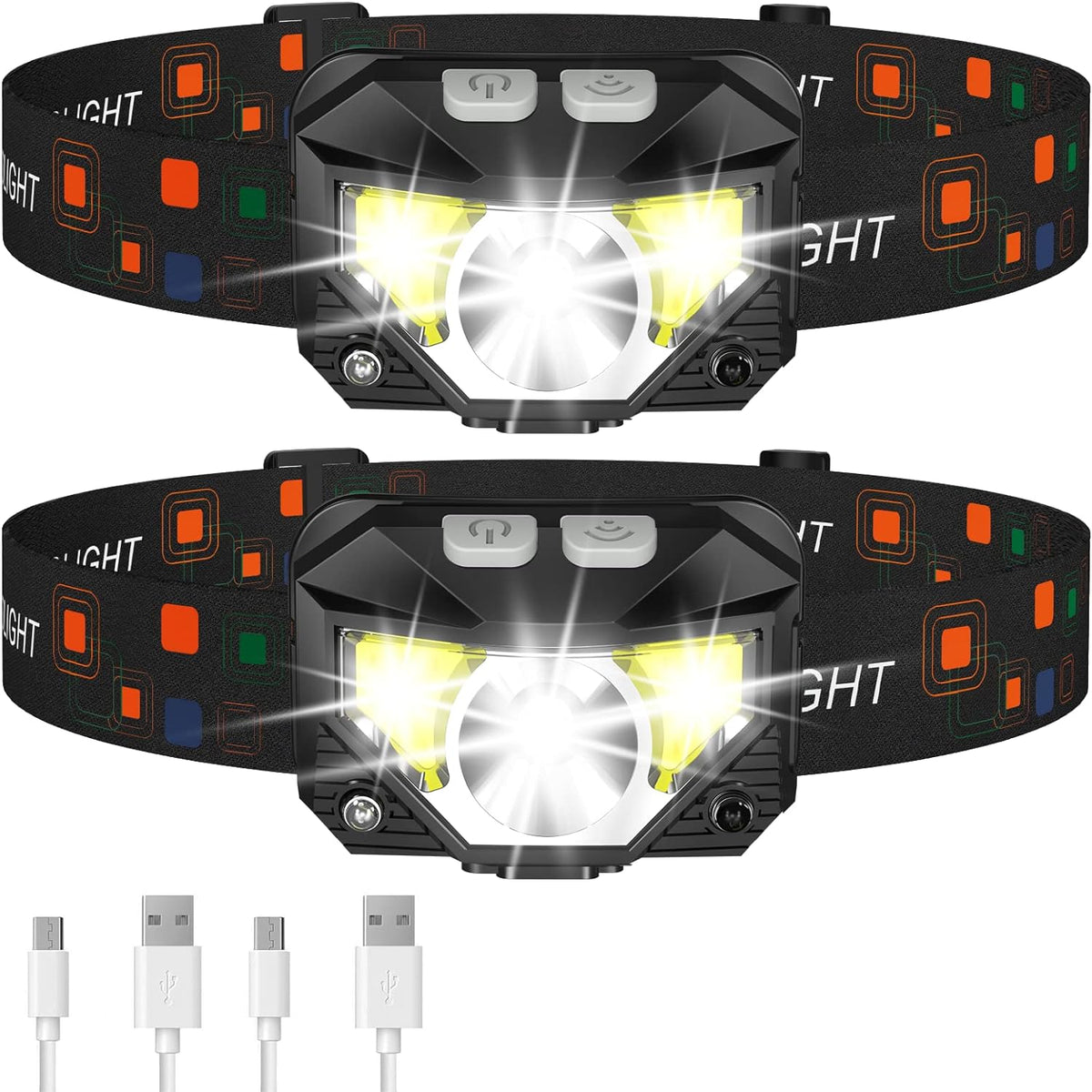 Headlamp Flashlight 2 Pack Battery-Powered Water-Resistant Motion Sensor Outdoor Camping TikTok Viral Night Running