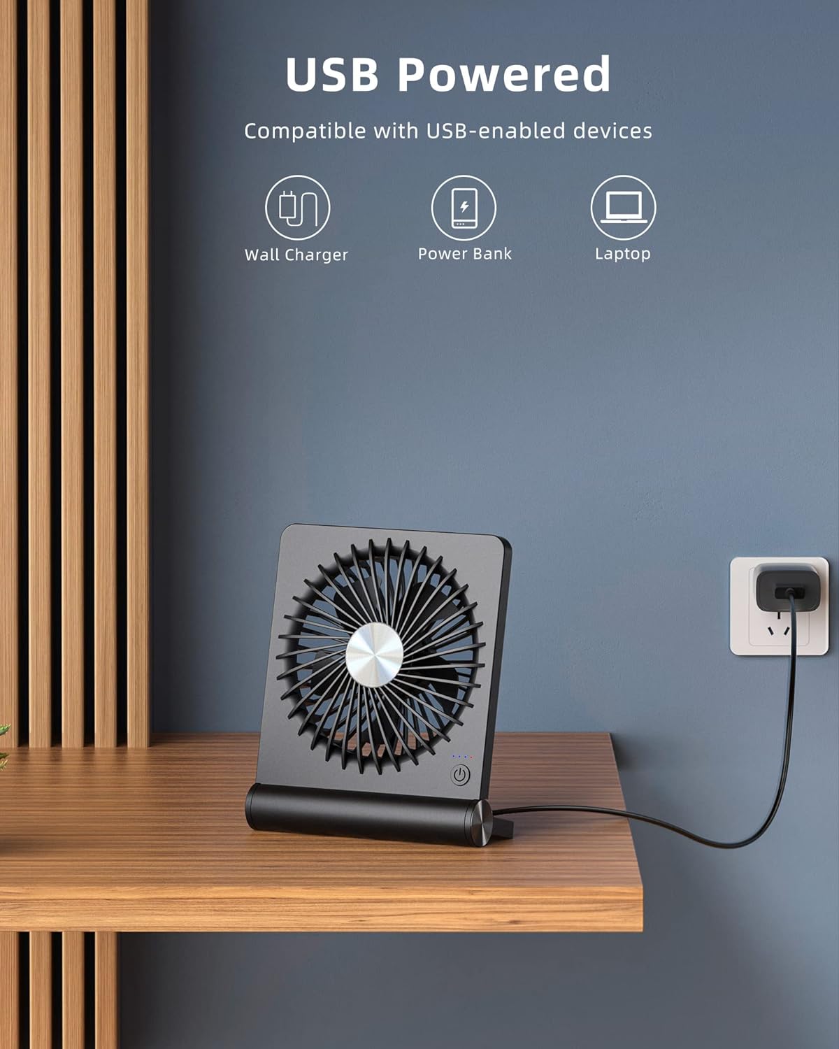 Desk Fan Ultra Quiet USB C Powered Travel-Friendly 220 Degree Pivot Space Saving Personal Cooling Fall 2025 Gift