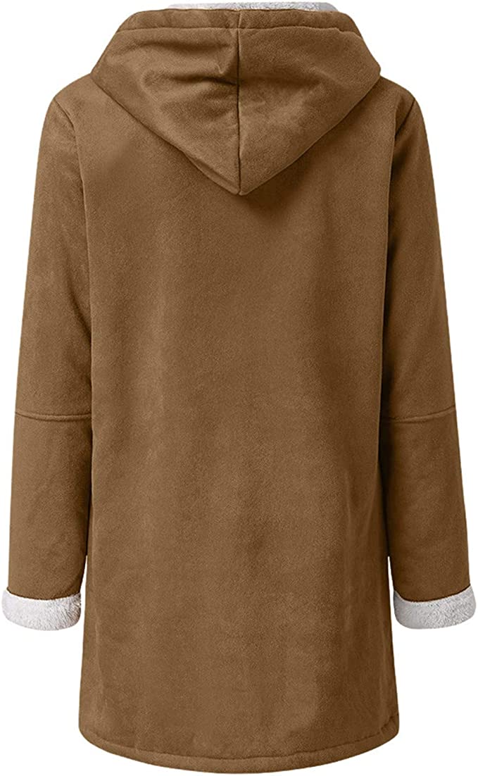 Womens Warm Winter Jacket - Hooded Mid-Thigh, Suede