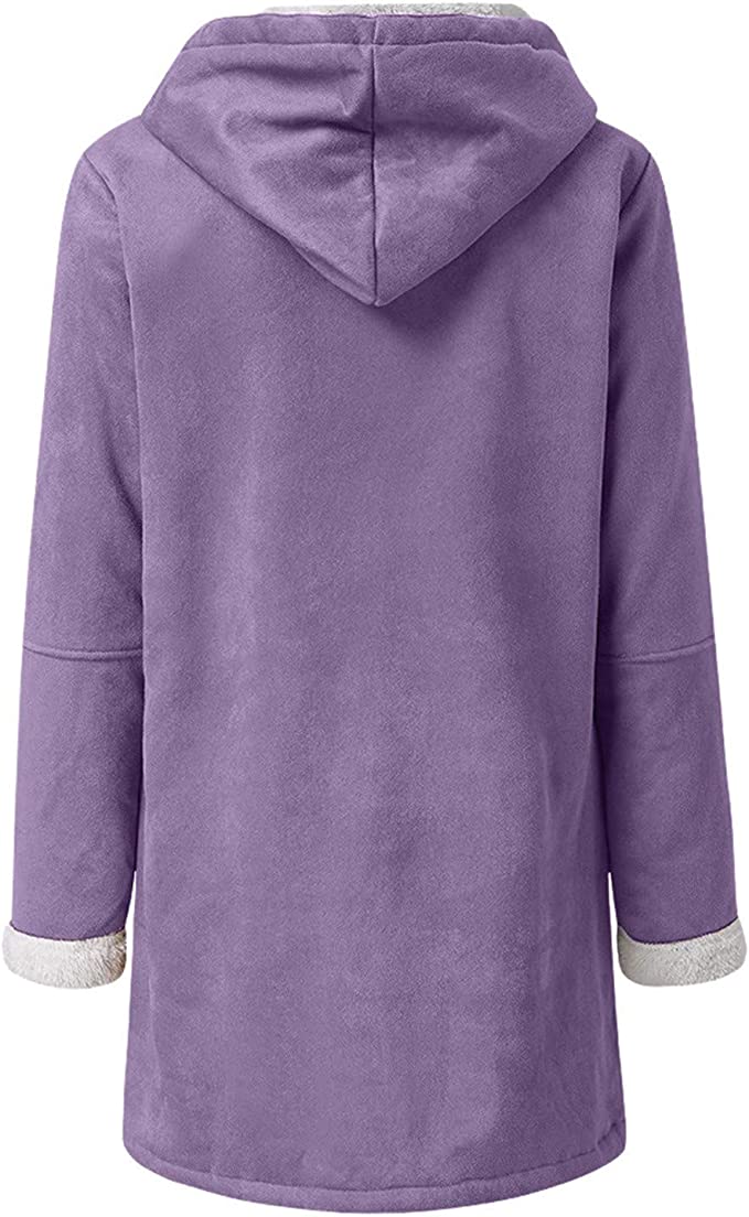 Womens Warm Winter Jacket - Hooded Mid-Thigh, Suede