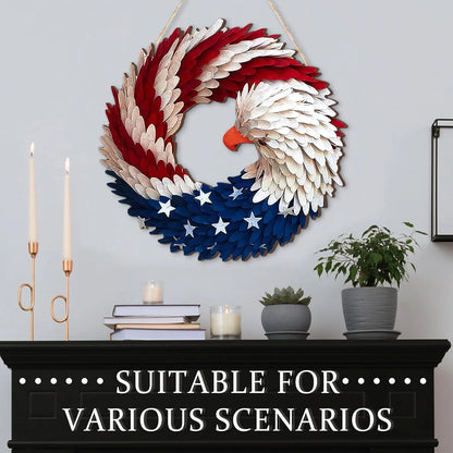 Patriotic Wreath 12 Inch Eagle Door Decor Independence Day And Easter Themed Organic Wood Finish Gift Idea