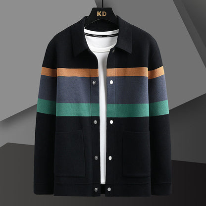 Plush Mens Cardigan Jacket - Relaxed Lapel, Polyester Casual