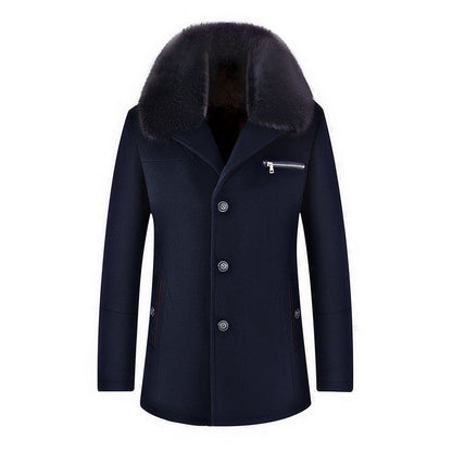 Warm Timeless Men's Coat - Single-Breasted, Polyester