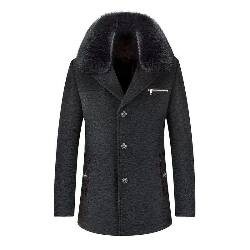 Warm Timeless Men's Coat - Single-Breasted, Polyester