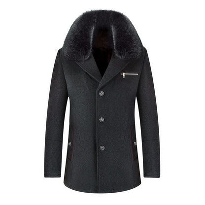 Warm Timeless Men's Coat - Single-Breasted, Polyester