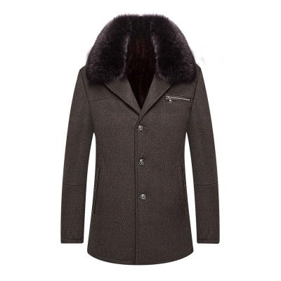 Warm Timeless Men's Coat - Single-Breasted, Polyester