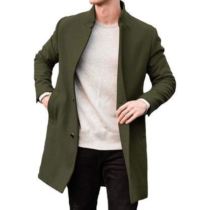 Timeless Warm Men's Wool Coat - Stand Collar, Mid Thigh
