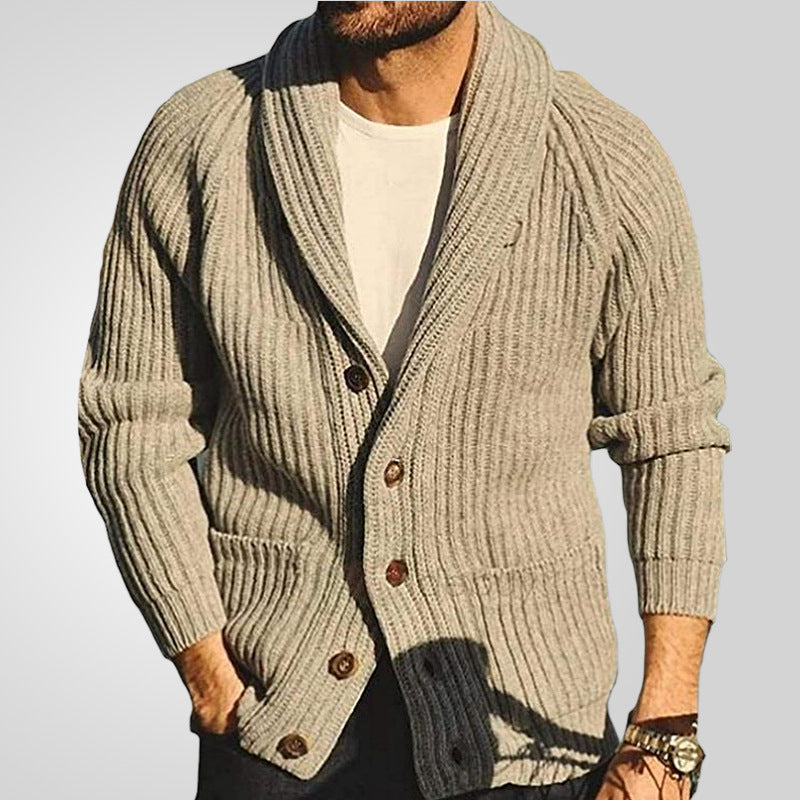 Plush Men's Shawl Collar Cardigan - Rib Knit, Spring Fall