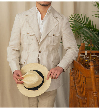 Men's Breathable Linen Jacket - Retro Casual, Single-Breasted, 100% Linen, City Wear