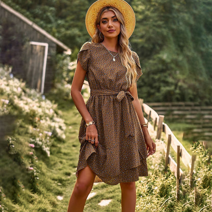 Variant image for Elegant Floral Print Women's Summer Dress with Belt, Lightweight and Comfortable for Casual Outings and Garden Parties-13