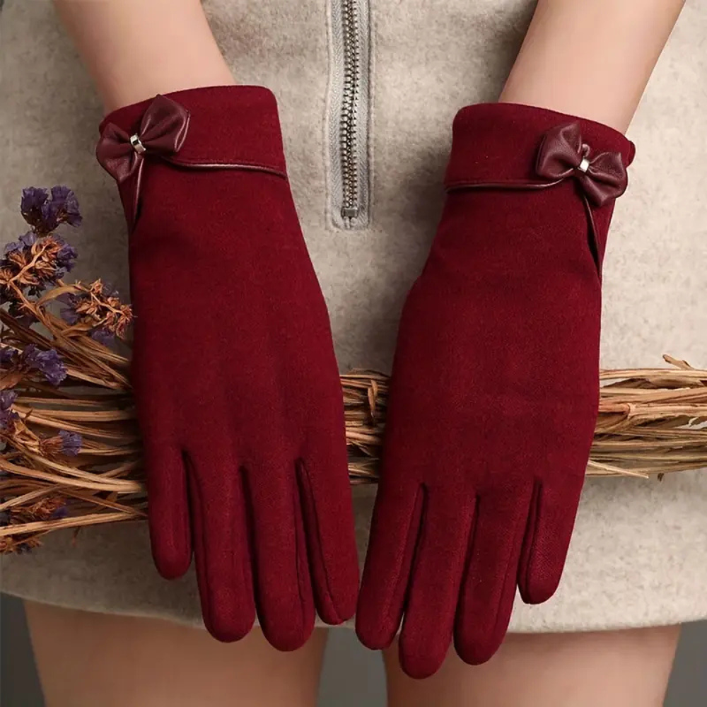 Womens Warm Touchscreen Gloves - Short Fitted Suede Winter