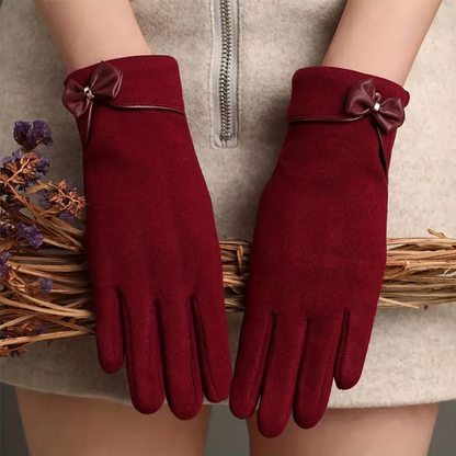 Womens Warm Touchscreen Gloves - Short Fitted Suede Winter