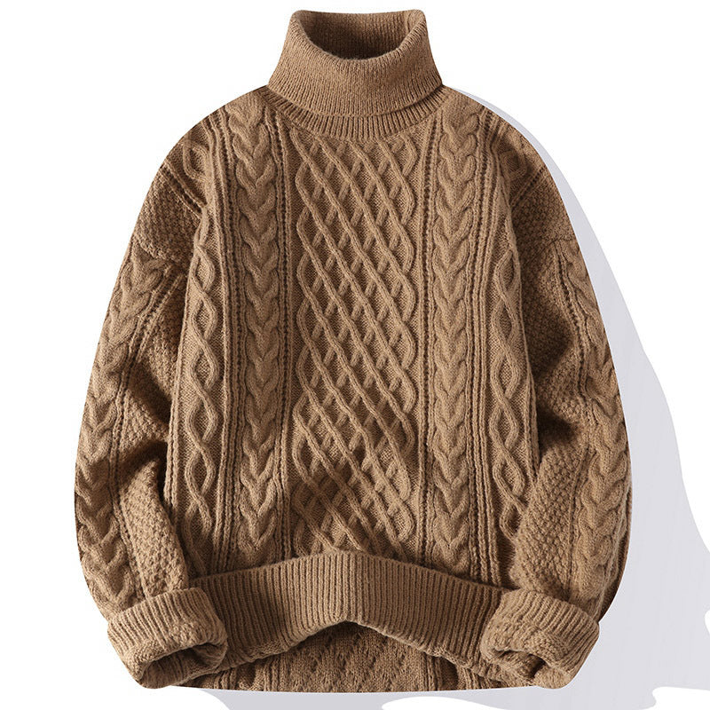 Mens Warm Turtleneck Sweater - Relaxed Cable Knit, Winter