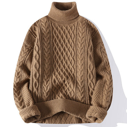 Mens Warm Turtleneck Sweater - Relaxed Cable Knit, Winter