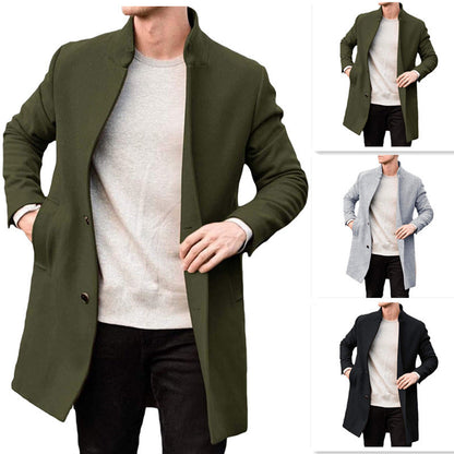 Timeless Warm Men's Wool Coat - Stand Collar, Mid Thigh