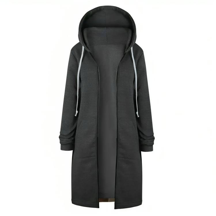 Plush Women Long Zip Hoodie - Relaxed Fit, Cotton Blend