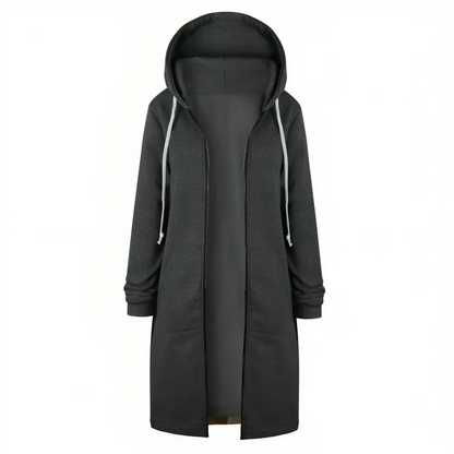 Plush Women Long Zip Hoodie - Relaxed Fit, Cotton Blend