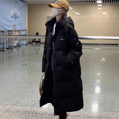 Women Insulating Long Puffer Coat - Relaxed Cotton Winter
