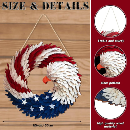 Patriotic Wreath 12 Inch Eagle Door Decor Independence Day And Easter Themed Organic Wood Finish Gift Idea