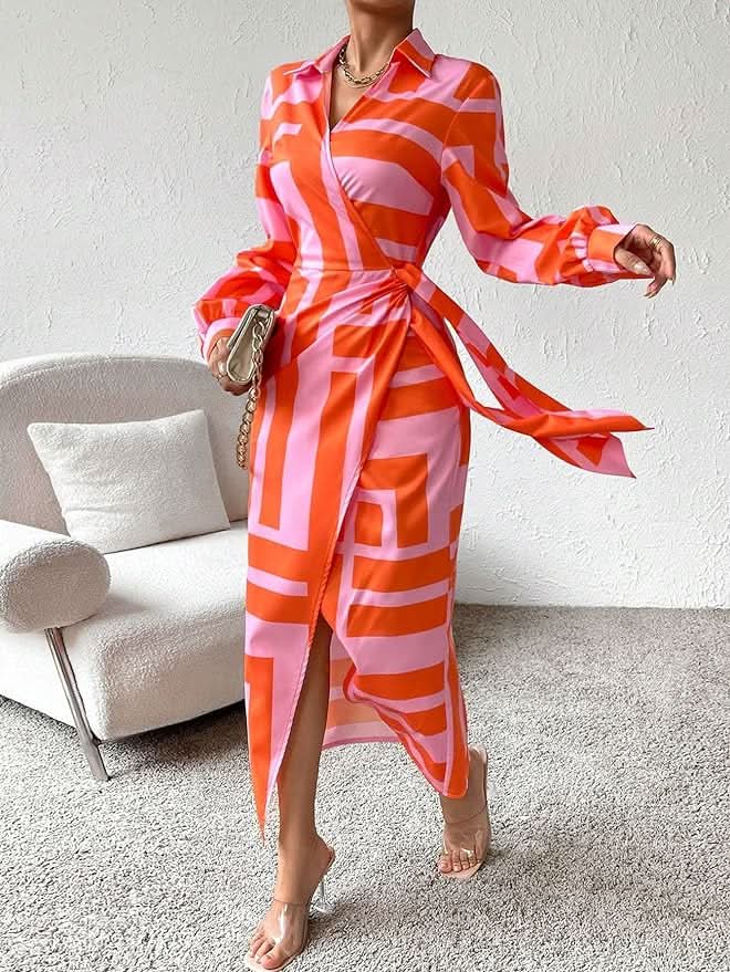 Elegant Striped Wrap Dress for Women, Flattering Plus Size Summer Dress, Versatile Style for Any Occasion-4