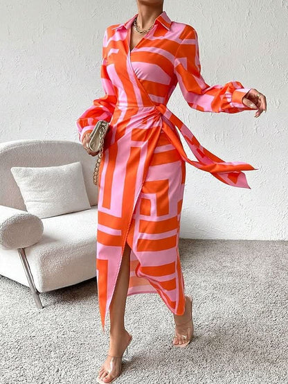 Elegant Striped Wrap Dress for Women, Flattering Plus Size Summer Dress, Versatile Style for Any Occasion-4