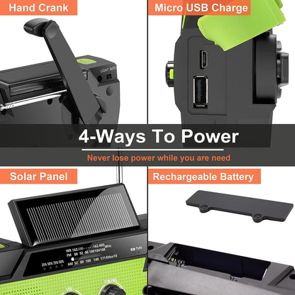 Weather Emergency Radio Solar Powered Hand Crank NOAA Alerts AM FM USB Fall 2025 Ready Backup Power For Storms