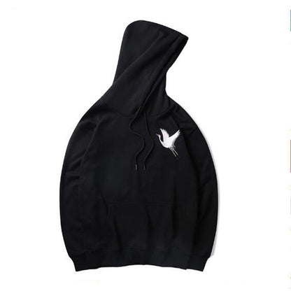 relaxed Oversized hoodie - embroidered crane, cotton blend