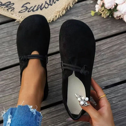 Plush Women's Shoes - Round-Toe Flat Lace-Up, Suede, Multi-Use Regular Use With Cushioned Lining