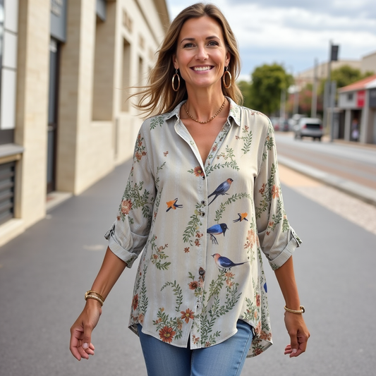 Vintage Floral Print Blouse for Women, Plus Size Long Sleeve Summer Top with Flattering Fit and All-Day Comfort-1