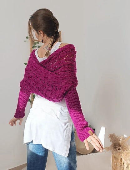 Plush Women’s Scarf - Openwork Rectangular, Knit, For Winter
