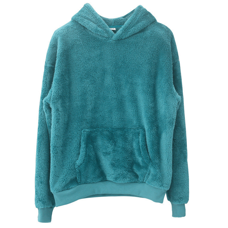 Plush Relaxed Men's Hoodie - Pullover, Double Velvet, Winter