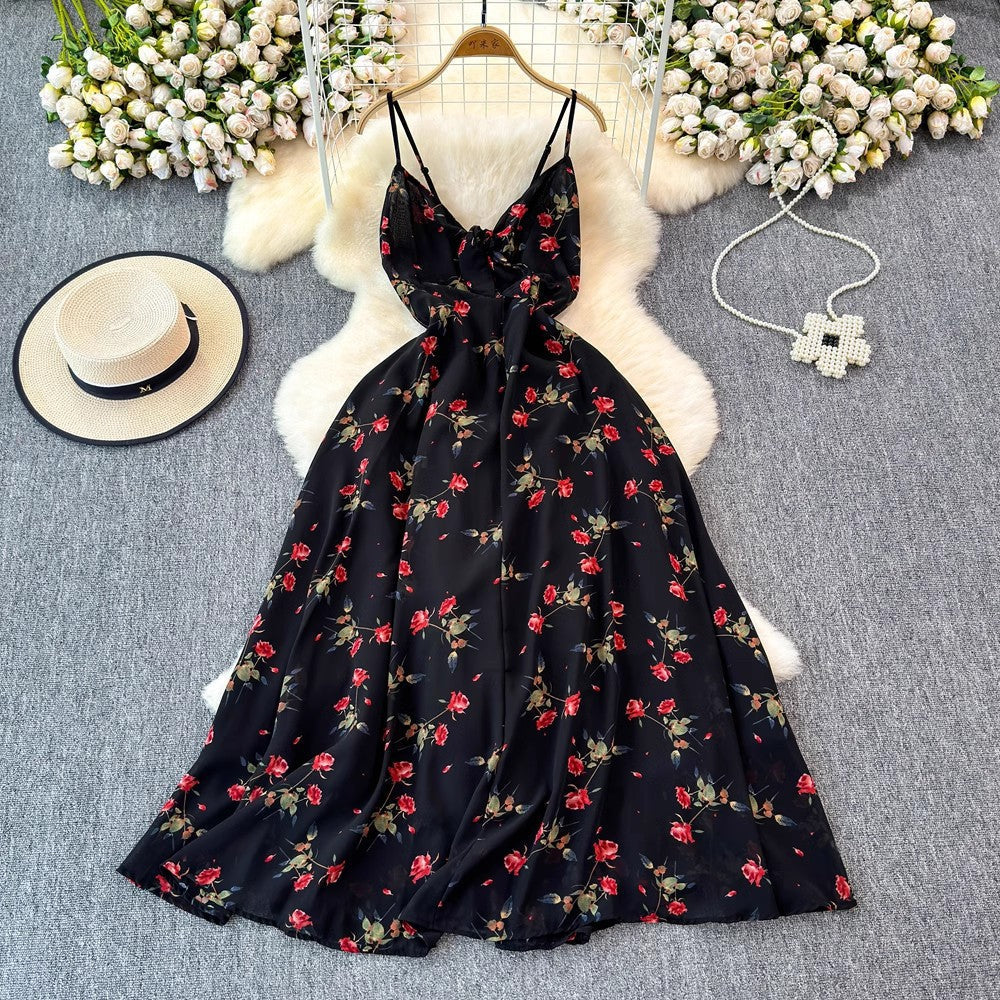 v-neck strap, adjustable waist, floral print, for summer – Light women's dress