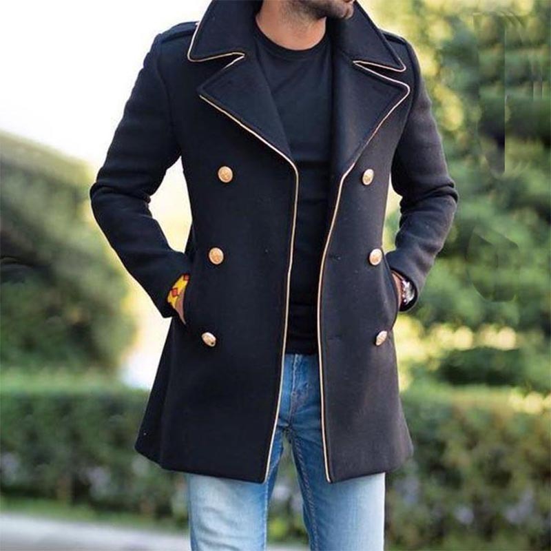 Men's Warm Midlength Coat - Stand Collar, Wool, City
