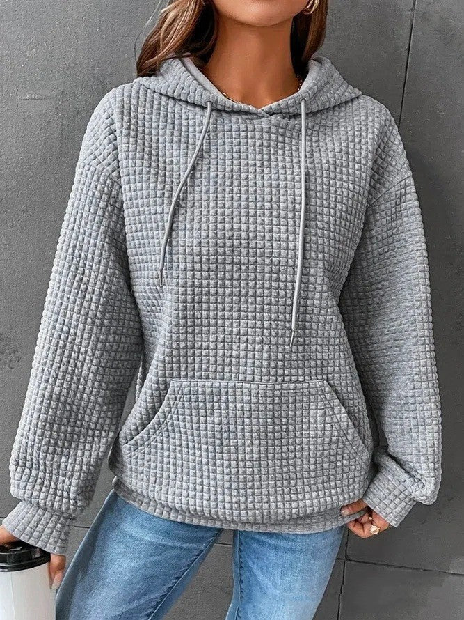Plush Cozy Women’s Hoodie Sweater - Waffle Knit Layering