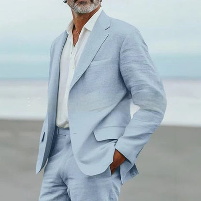 Light men's two-piece suit - slim fit, linen blend, for business banquets and events