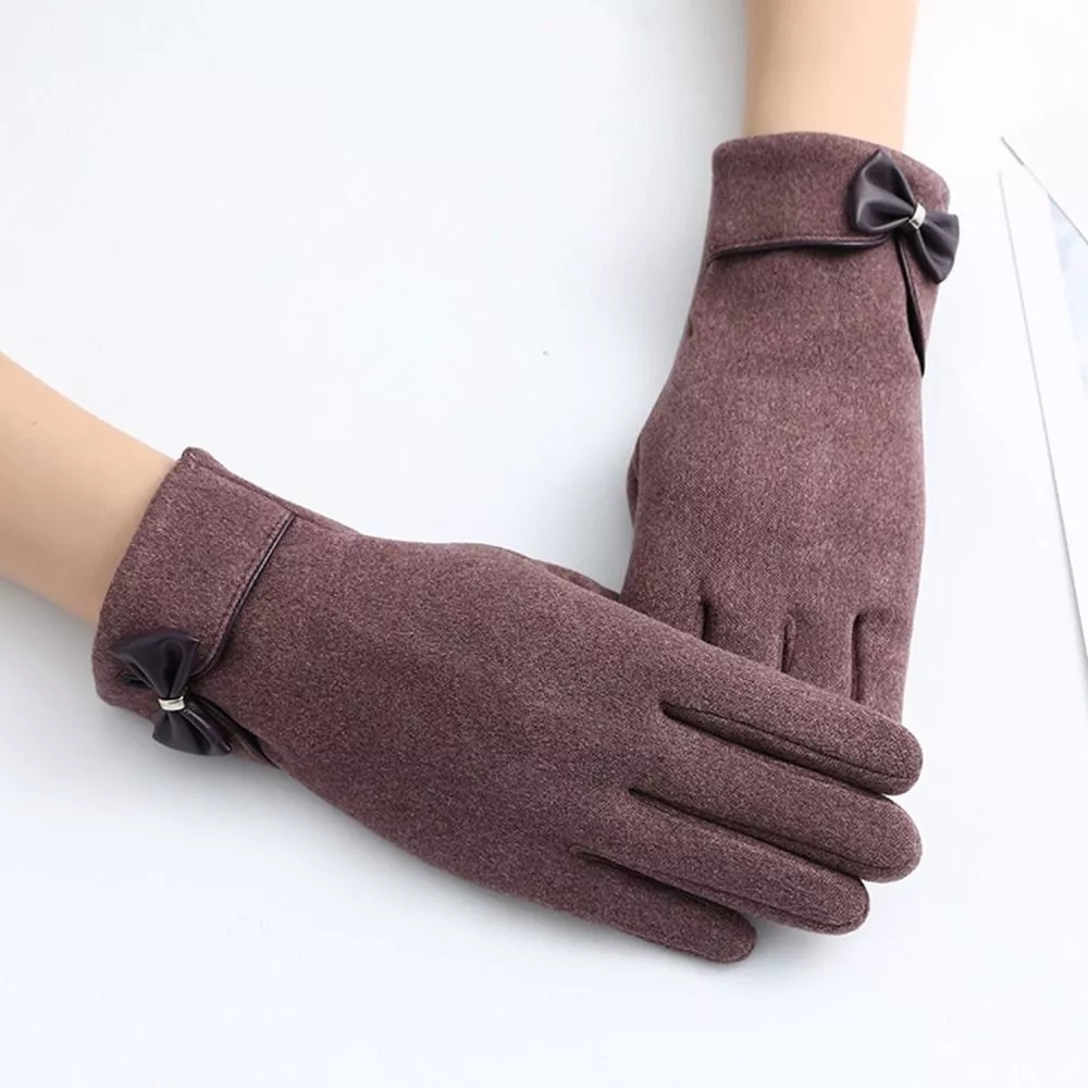 Womens Warm Touchscreen Gloves - Short Fitted Suede Winter