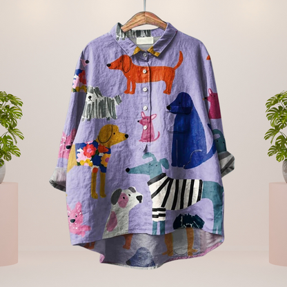 Artistic Dog Print T-Shirt in Purple, Comfortable Regular Fit Casual Wear for Everyday Style-1