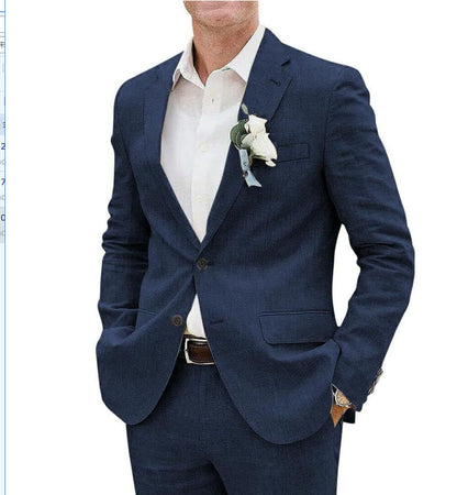 Light men's two-piece suit - slim fit, linen blend, for business banquets and events