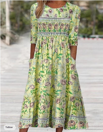 A-line, ethnic-print, polyester, for casual summer outings – Light women's maxi dress