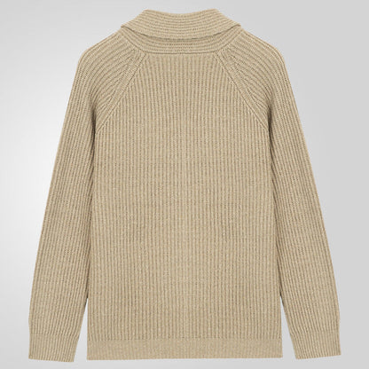 Plush Men's Shawl Collar Cardigan - Rib Knit, Spring Fall