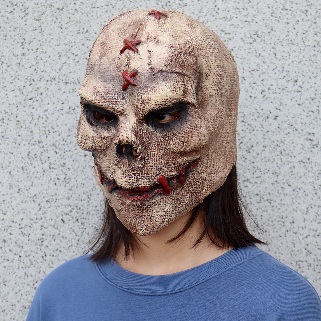 Latex Stitched Horror Mask Brown Halloween 2025 Cosplay