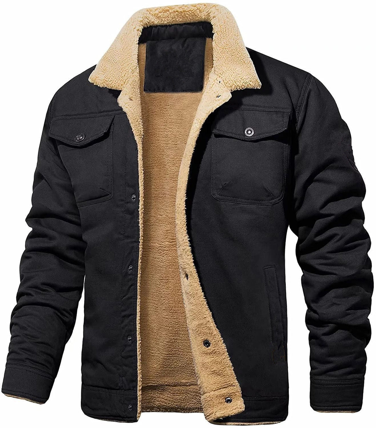 Warm Sturdy Men's Jacket - Trucker Cut, Sherpa Lined Cotton Canvas, For Fall And Winter