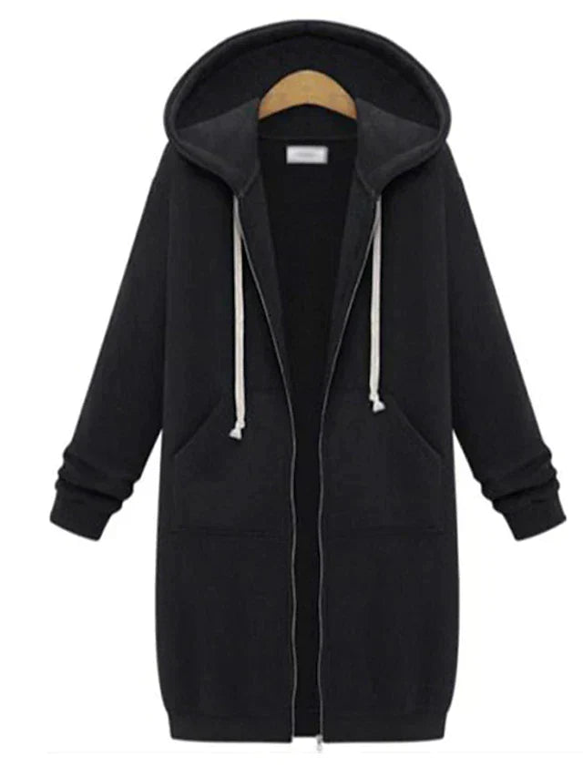 Cozy Warm Women’s Zip-Up Hoodie - Longline, For Cold Days