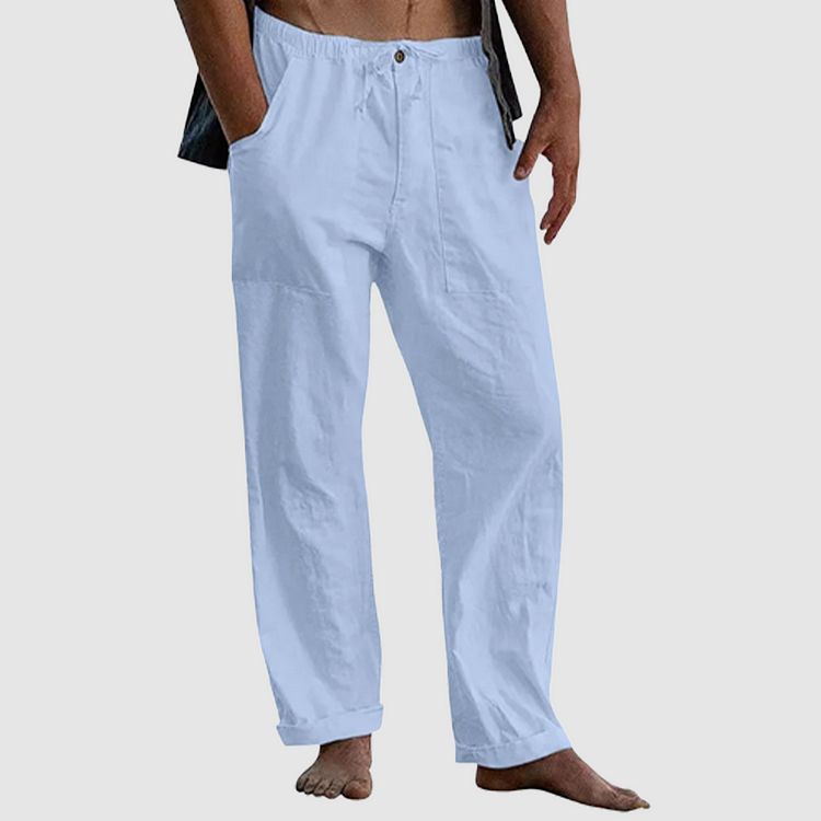 White Linen Pants for Women with Adjustable Waist Cord, Relaxed Fit Summer Trousers-6