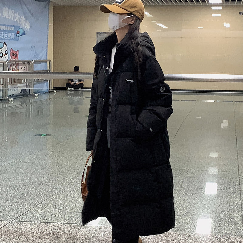 Women Insulating Long Puffer Coat - Relaxed Cotton Winter