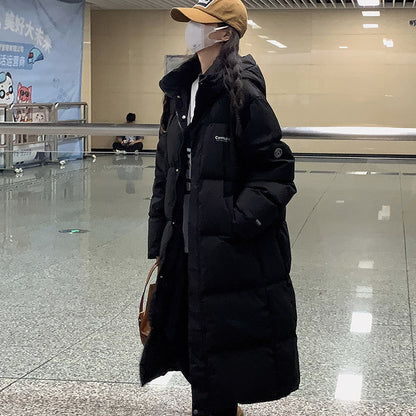 Women Insulating Long Puffer Coat - Relaxed Cotton Winter